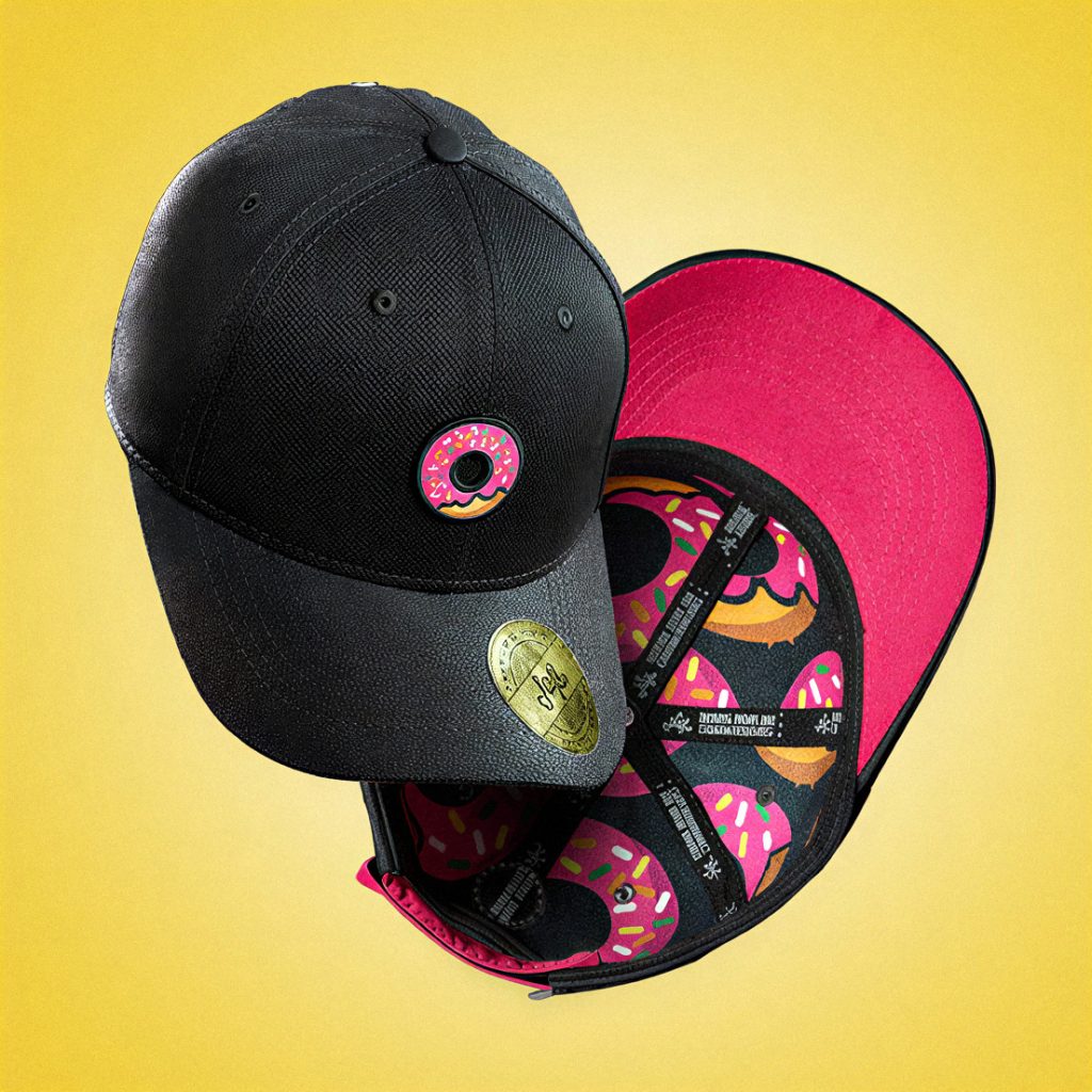 Gorra con parche bordado y forro interior estampado